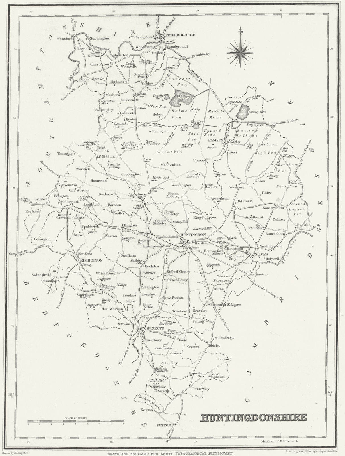 HUNTS. Huntingdonshire. Lewis 1831 old antique vintage map plan chart